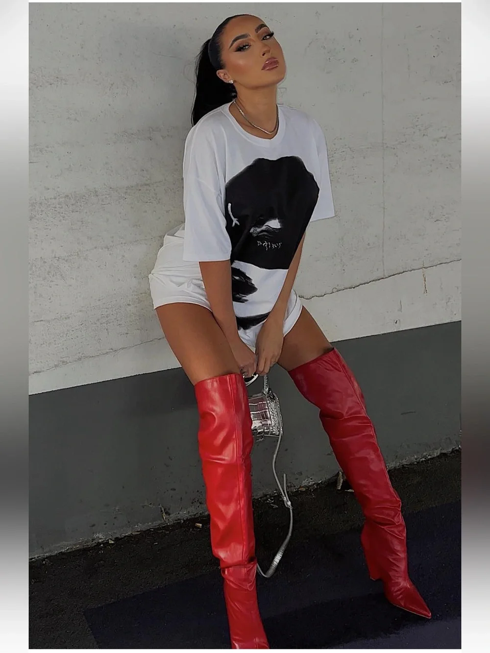 Red Over the Knee Slouch Boots Pointed Toe Block Heel Women’s Size 9